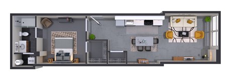 Floor plan for 1 bed, 1 bath, 581 sqft